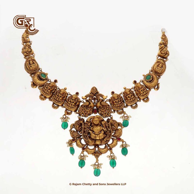 Antique Lakshmi Floral Gold Beads Traditional Necklace