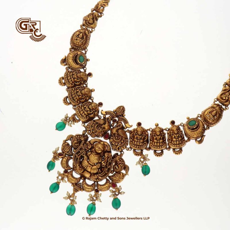 Antique Lakshmi Floral Gold Beads Traditional Necklace