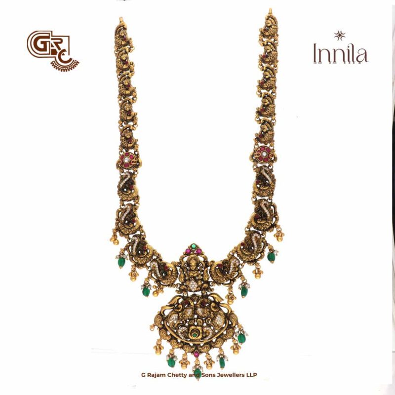 Antique Floral Green Beads Gold Plated Haram