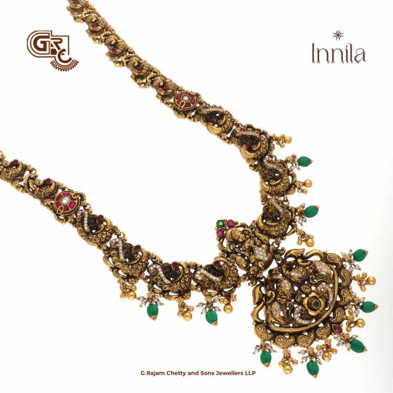Antique Floral Green Beads Gold Plated Haram