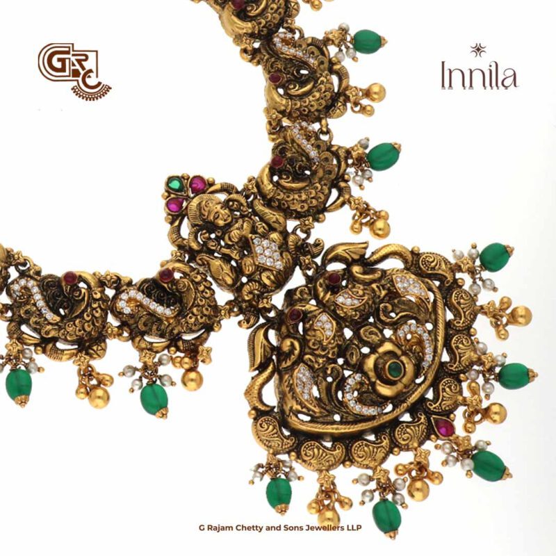 Antique Floral Green Beads Gold Plated Haram