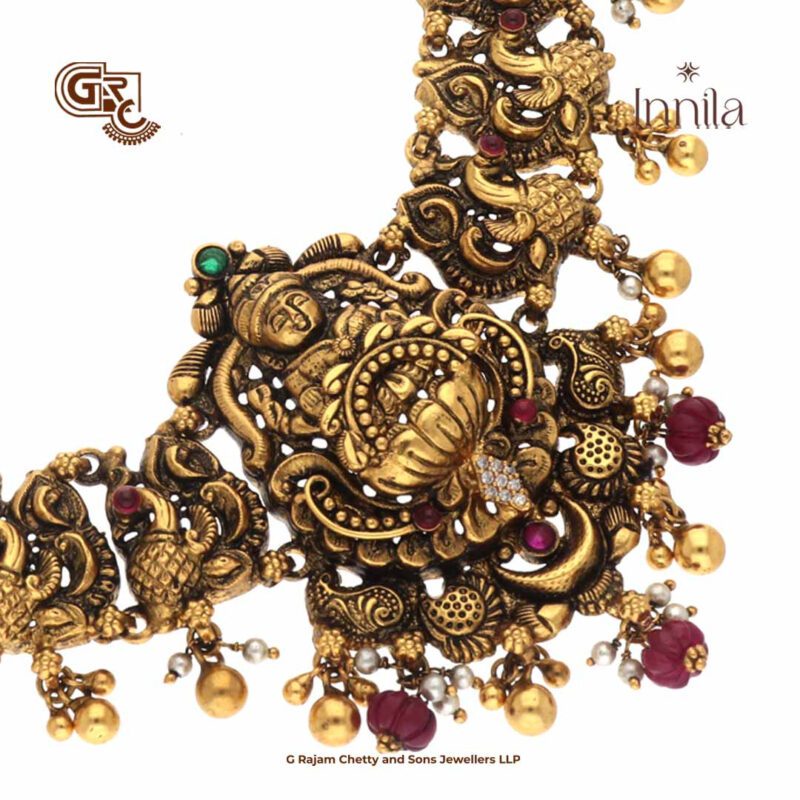 Antique Lakshmi Floral Gold Plated Necklace