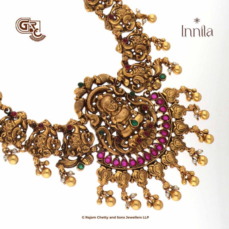 Antique Lakshmi Floral Beads Gold Plated Haram