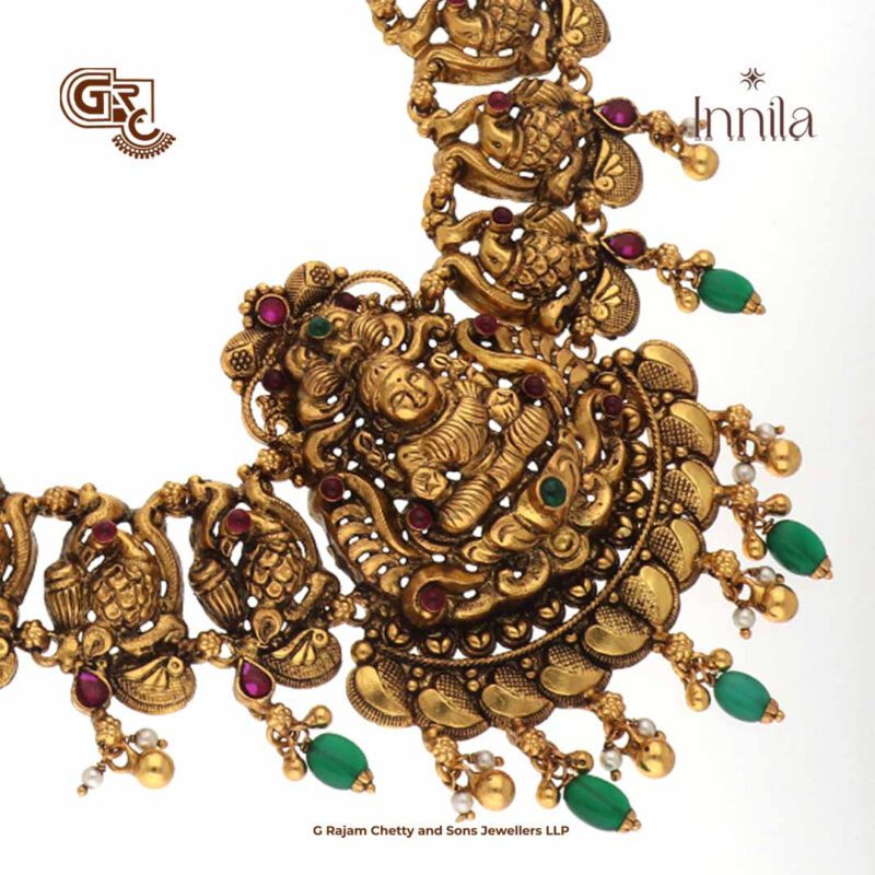 Antique Floral Green Beads Gold Plated Haram