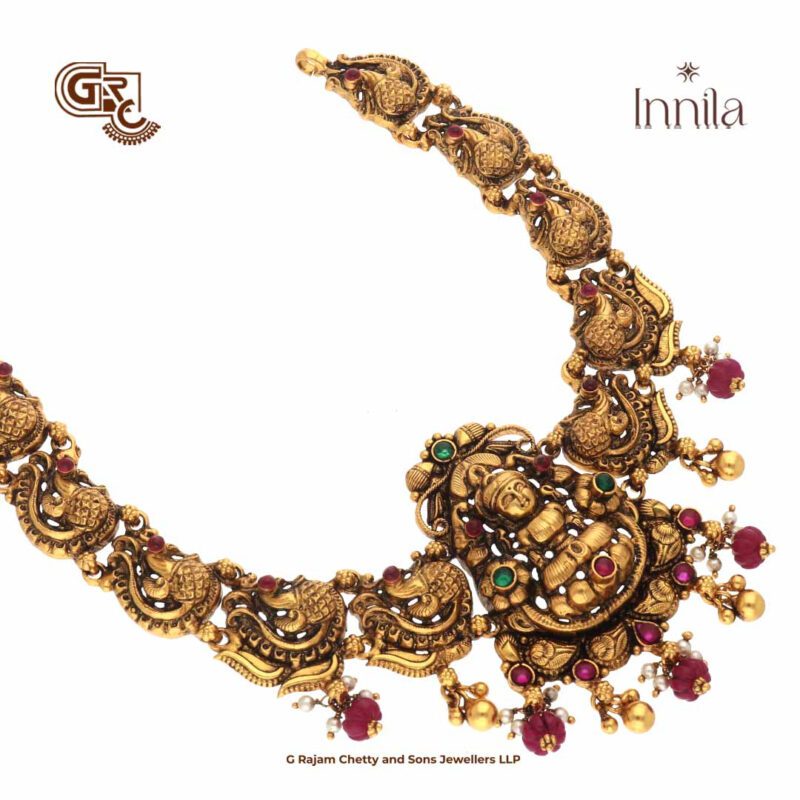 Antique Lakshmi Floral Ruby Stone Gold Plated Necklace