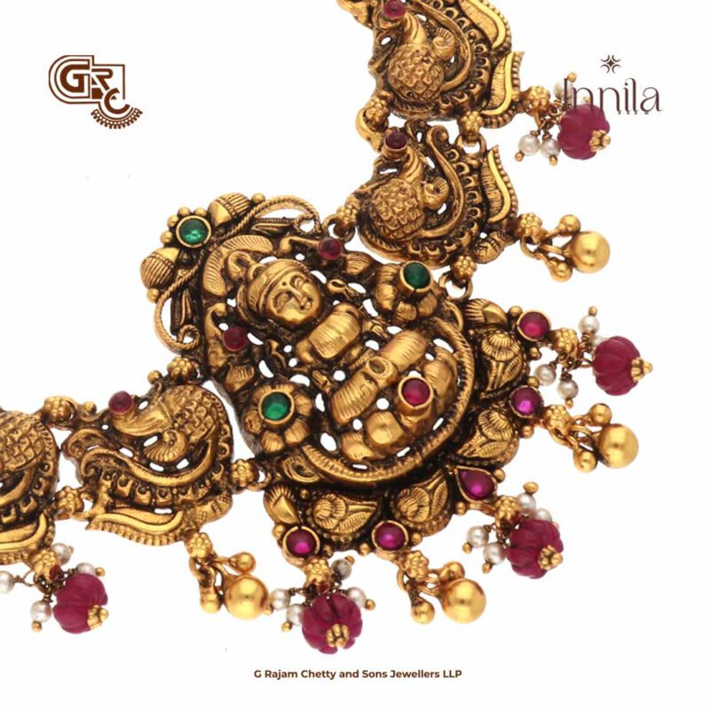 Antique Lakshmi Floral Ruby Stone Gold Plated Necklace