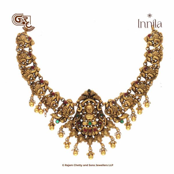 Antique Lakshmi Floral Beads Gold Plated Necklace Antique Lakshmi Floral Beads Gold Plated Necklace