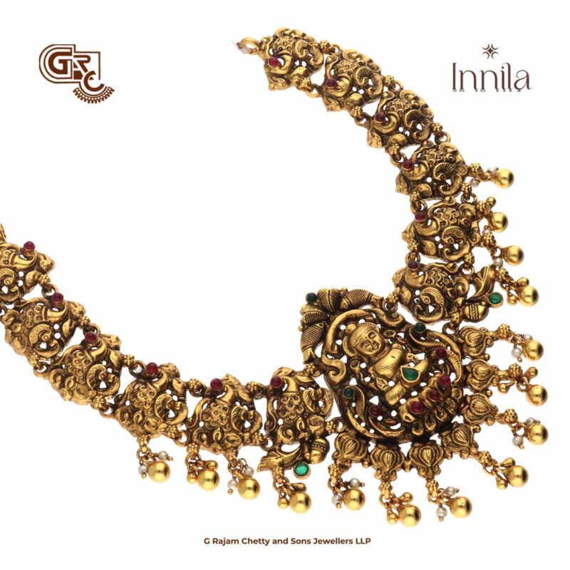 Antique Lakshmi Floral Beads Gold Plated Necklace