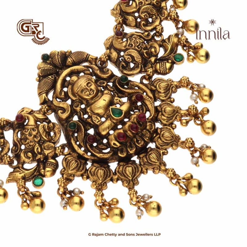 Antique Lakshmi Floral Beads Gold Plated Necklace