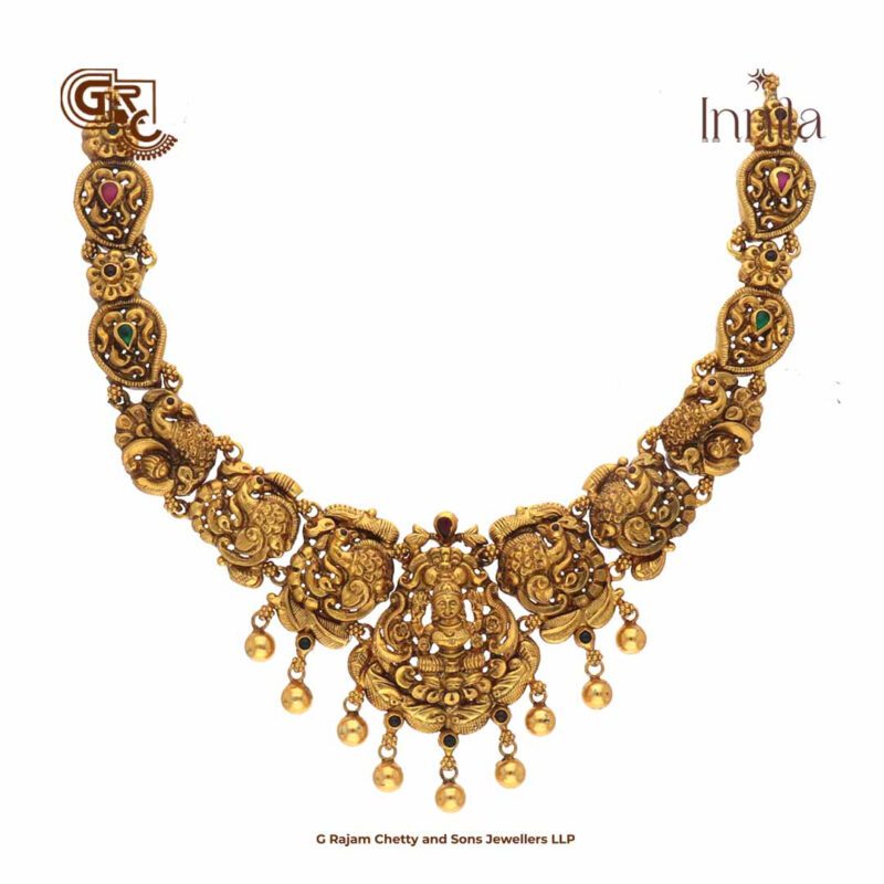 Antique Lakshmi Floral Gold Plated Necklace