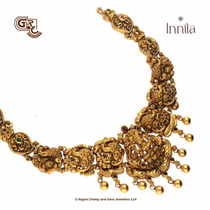 Antique Lakshmi Floral Gold Plated Necklace