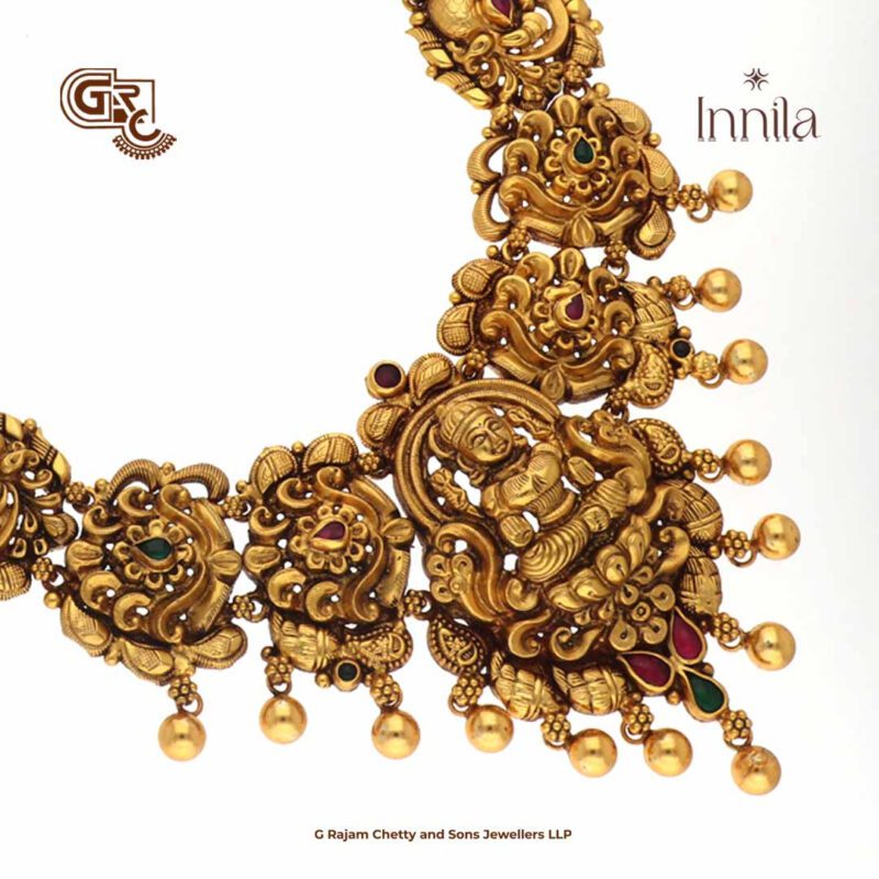 Antique Lakshmi Floral Gold Beads Gold Plated Haram