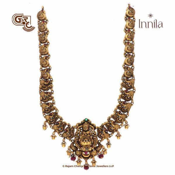 Antique Lakshmi Floral Ruby Beads Gold Plated Haram Antique Lakshmi Floral Ruby Beads Gold Plated Haram