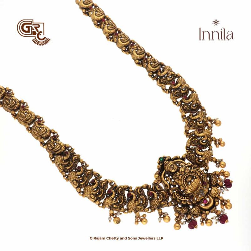 Antique Lakshmi Floral Ruby Beads Gold Plated Haram
