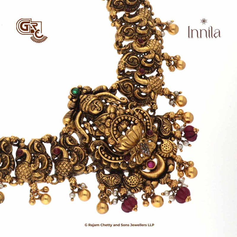Antique Lakshmi Floral Ruby Beads Gold Plated Haram