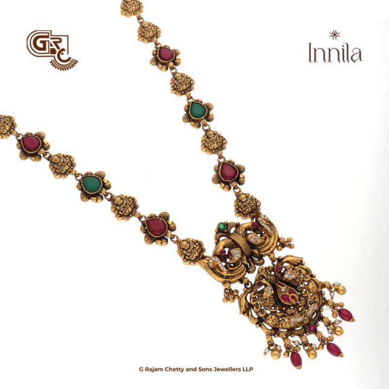 Antique Lakshmi Floral Stone Gold Plated Haram
