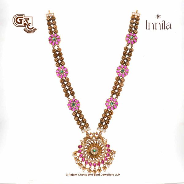 Antique Floral Ruby Stone Gold Plated Haram Antique Floral Ruby Stone Gold Plated Haram