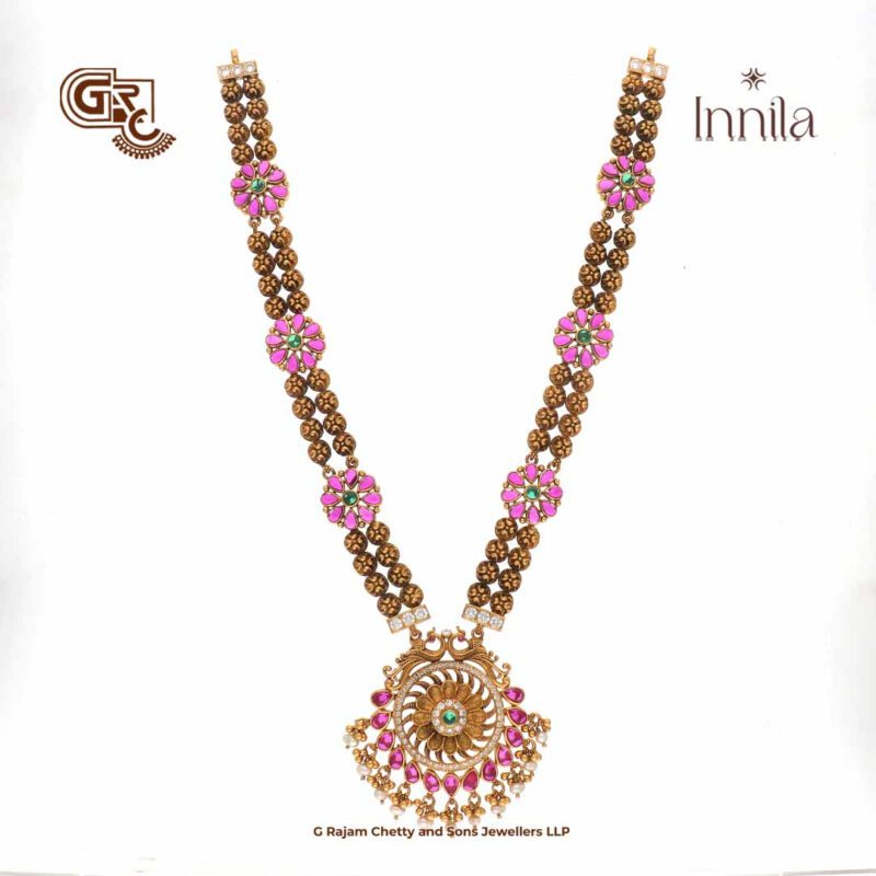 Antique Floral Ruby Stone Gold Plated Haram