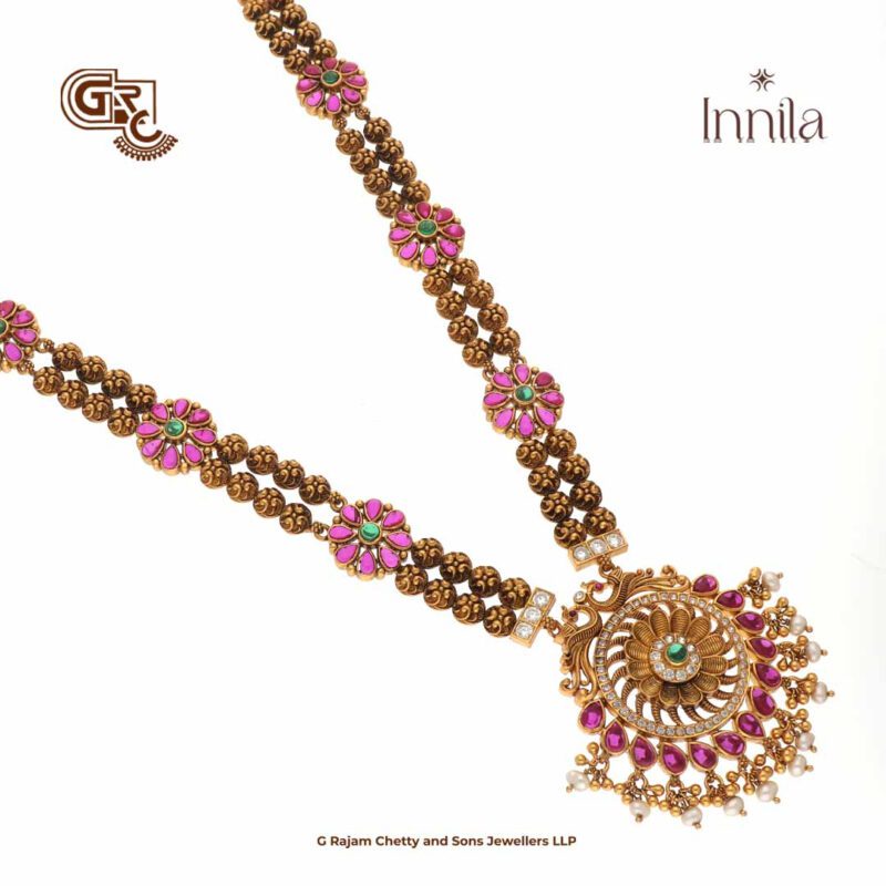 Antique Floral Ruby Stone Gold Plated Haram