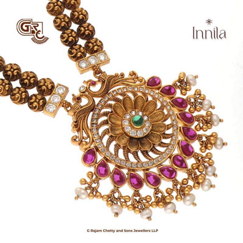 Antique Floral Ruby Stone Gold Plated Haram