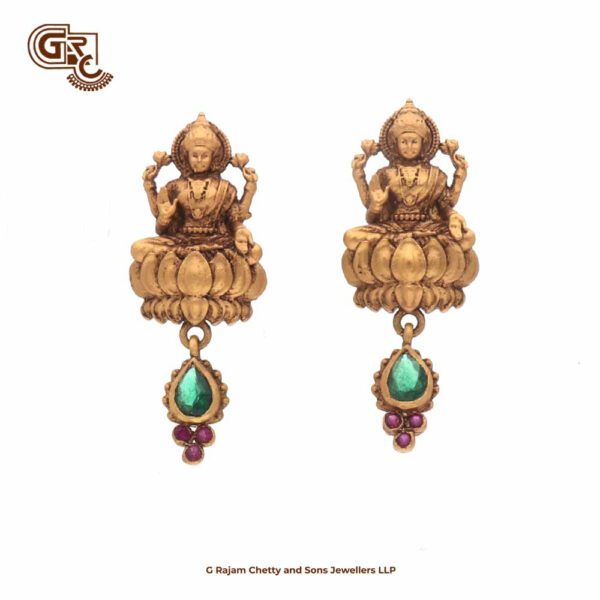 Antique Lakshmi Green Stone Drops Earring Antique Lakshmi Green Stone Drops Earring
