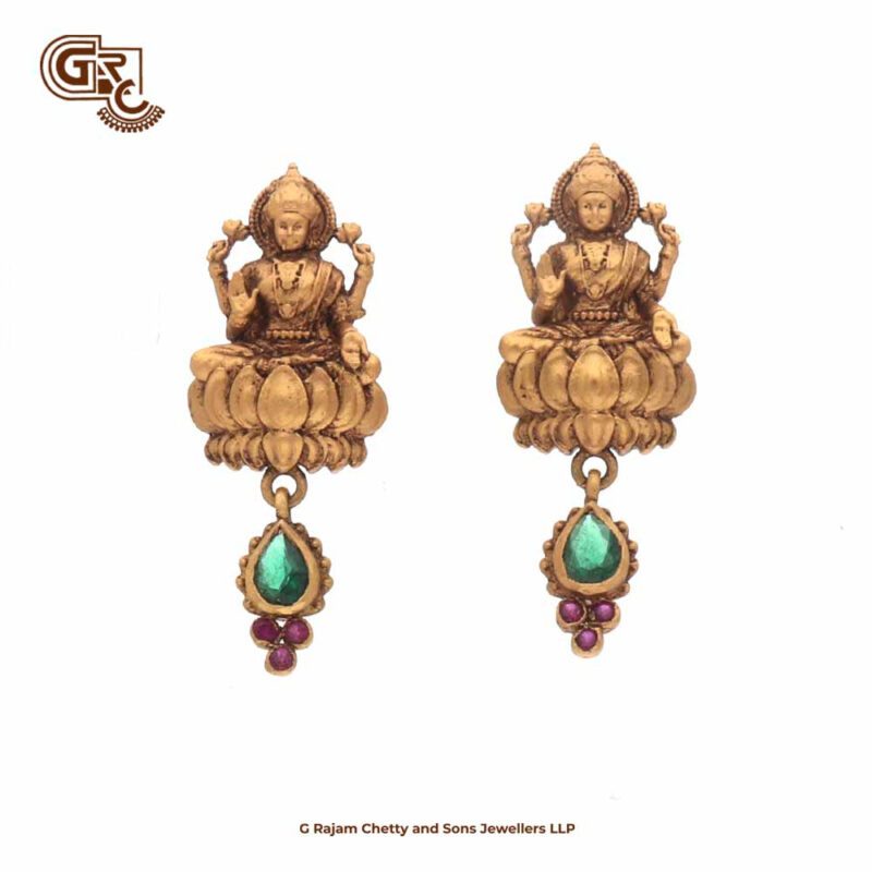 Antique Lakshmi Green Stone Drops Earring