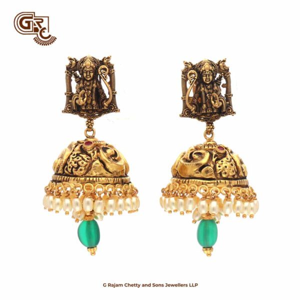 Antique Krishna Jimikki Green Beads Earring Antique Krishna Jimikki Green Beads Earring