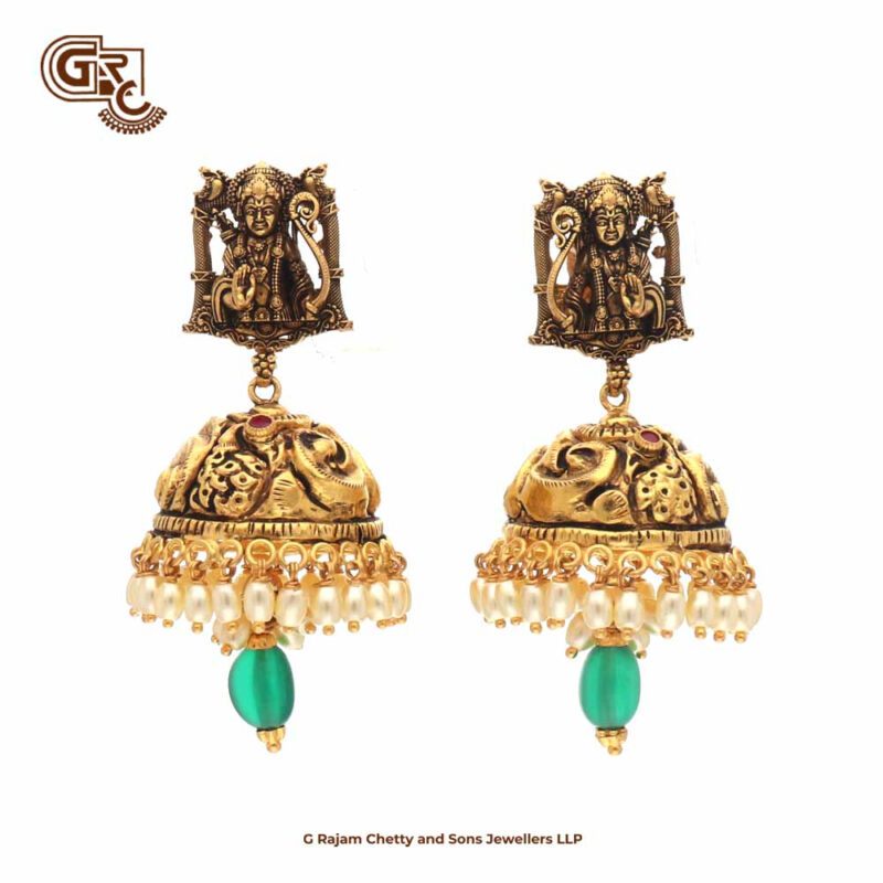 Antique Krishna Jimikki Green Beads Earring