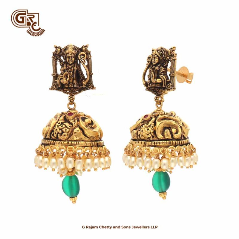 Antique Krishna Jimikki Green Beads Earring