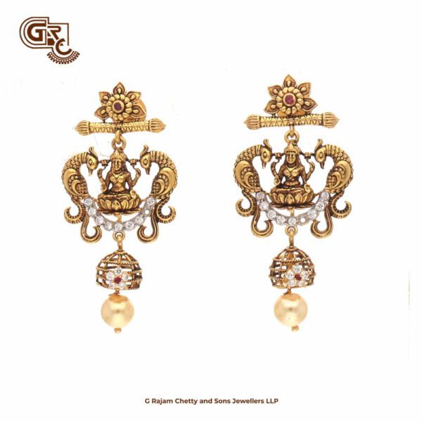 Antique Lakshmi Floral Gold Beads Fancy Earring Antique Lakshmi Floral Gold Beads Fancy Earring