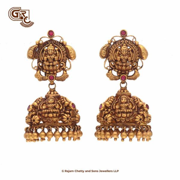 Antique Lakshmi Floral Gold Beads Jimikki Earring Antique Lakshmi Floral Gold Beads Jimikki Earring