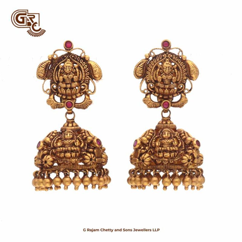 Antique Lakshmi Floral Gold Beads Jimikki Earring