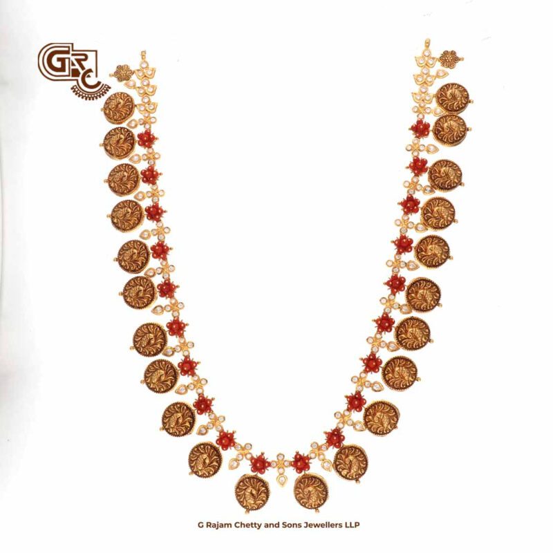 Antique Peacokc Kasu Gliter Stone Haram