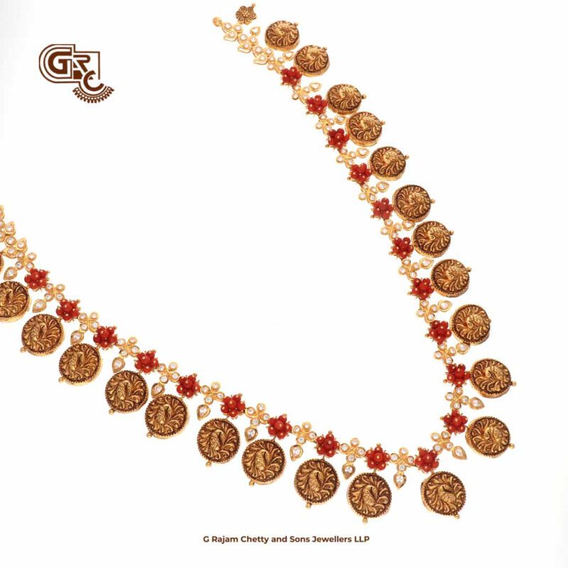 Antique Peacokc Kasu Gliter Stone Haram