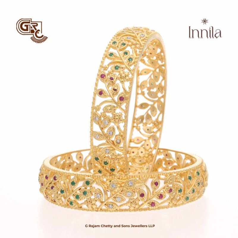 Gliter Stone Leaf Floral Innila Bangle