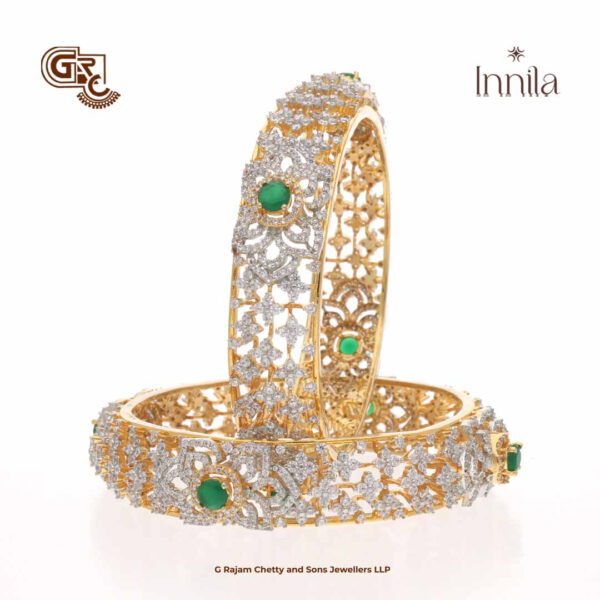 Green Gliter Stone Leaf Florl Innila Bangle Green Gliter Stone Leaf Florl Innila Bangle