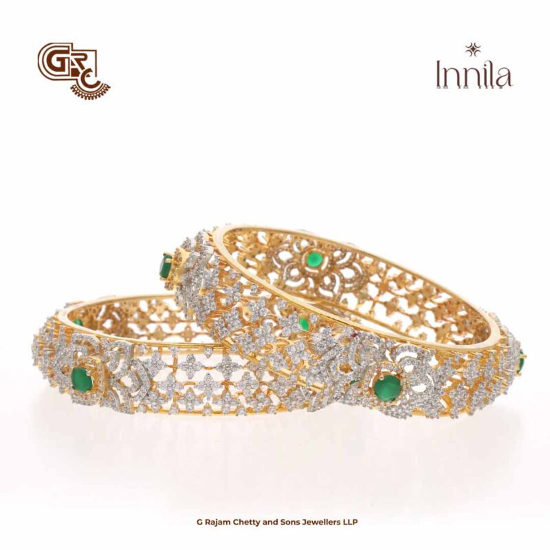 Green Gliter Stone Leaf Florl Innila Bangle