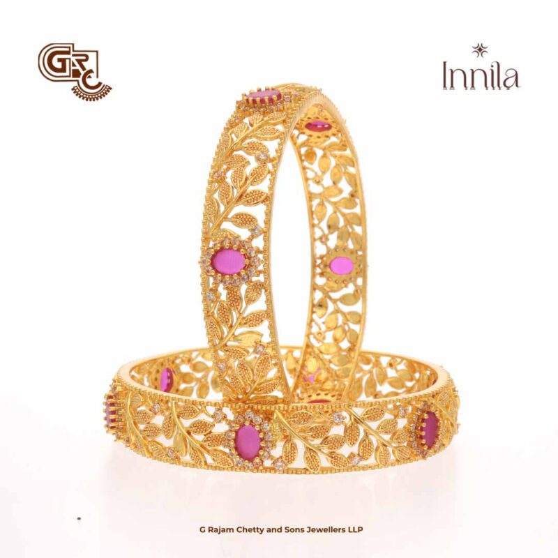 Leaf Floral Ruby Stone Innila Bangle