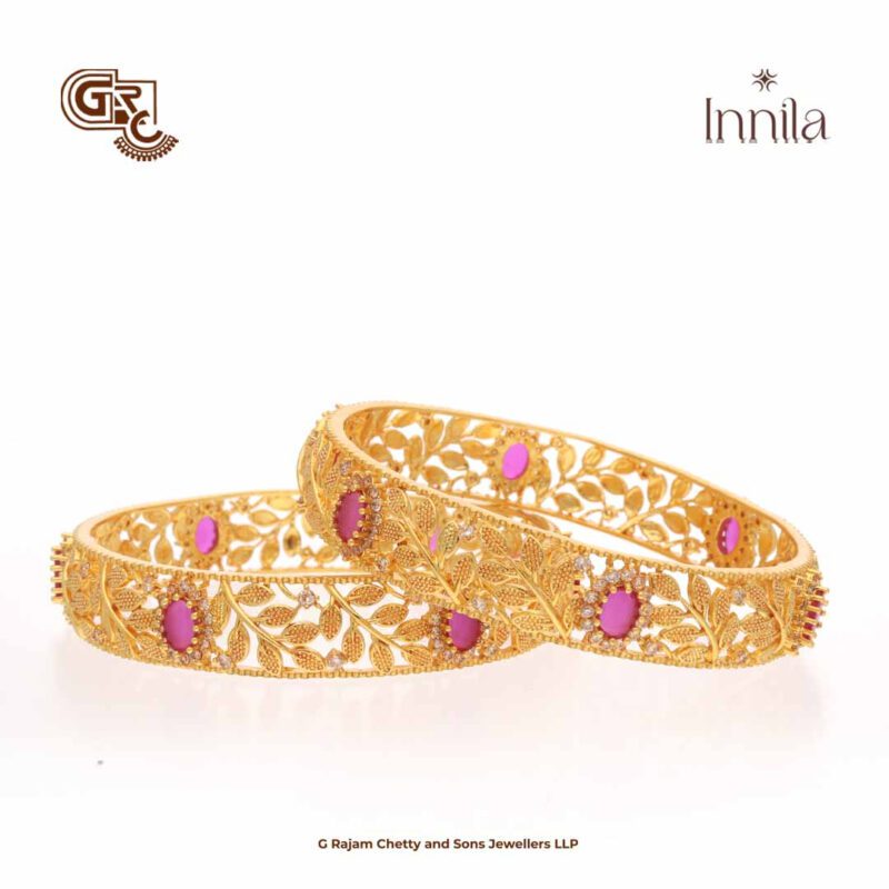 Leaf Floral Ruby Stone Innila Bangle
