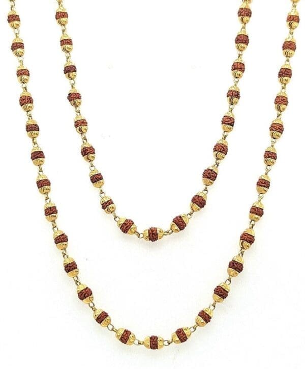 18Kt Gold Cap Rudraksha 5 Mukhi Mala