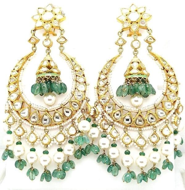 18kt Gold Kundan Polki Chandbali Earrings PKE18/6