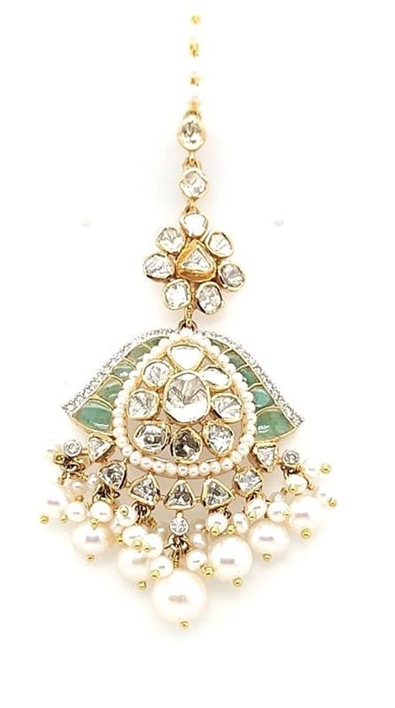18Kt Gold Kundan Polki Pearl Teeka / Mang Tika PKT18/9