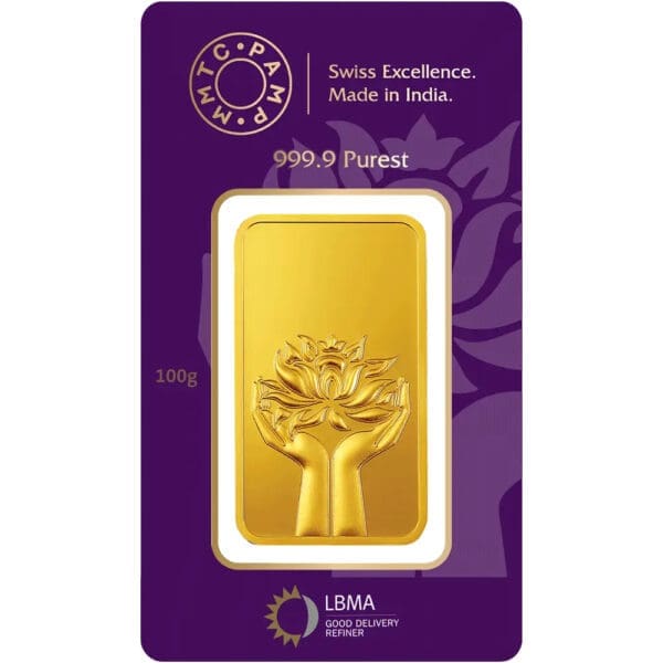 Lotus 24k (999.9) 100 gm Gold Bar