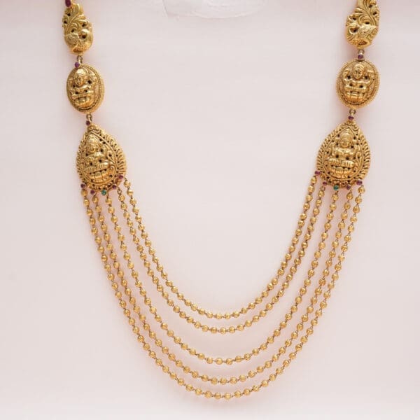 Elegant 22kt Gold Temple Long Layered Goddess Laxmi Haar NK22/17