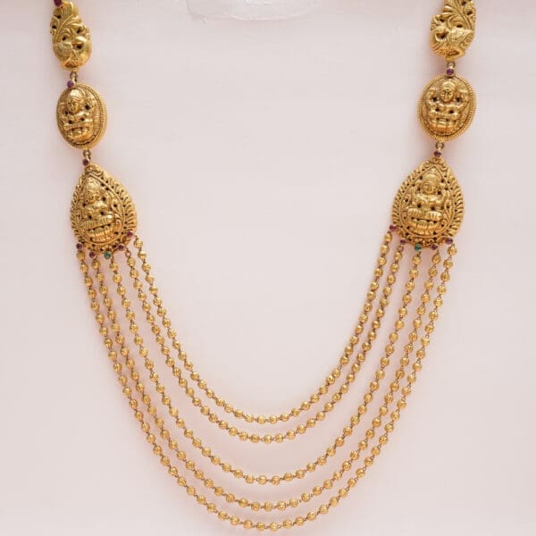 Elegant 22kt Gold Temple Long Layered Goddess Laxmi Haar NK22/17