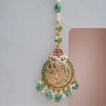 22Kt Yellow Gold Green And Pink Mang Tika TK22/40