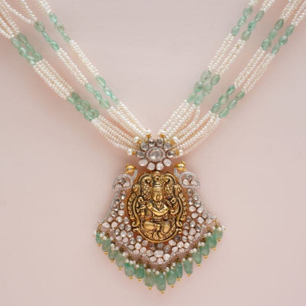 14Kt Gold Kundan Polki Long Necklace with Pearl PKS14/3