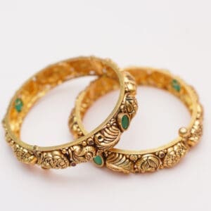 22kt Antique Tample Yellow Gold Laxmi Shankh Pair of Kara KR22/523