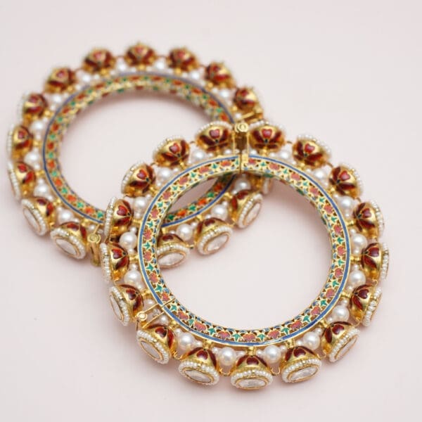 18Kt Gold Kundan Polki Pair of Kara PKK18/2