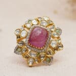14KT Gold Kundan and Polki Pink Ring PKR14/3